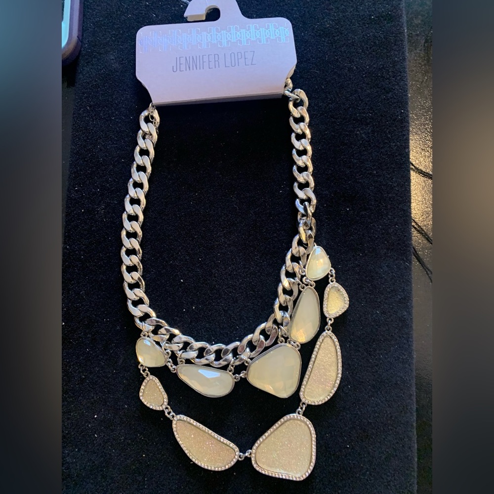 Jennifer Lopez Statement Necklace- Silver/Green